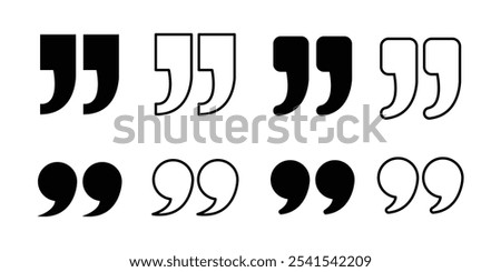 Quotes, quotation marks icon set. Quotes icon vector set. talk bubble speech icon. Quote marks outline, speech marks, inverted commas or talking marks collection.