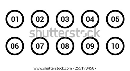 bullet points icons set in line style simple round numbers in flat style set of 1 to 10 numbers sign simple black symbols for UI apps and websites vector illustration