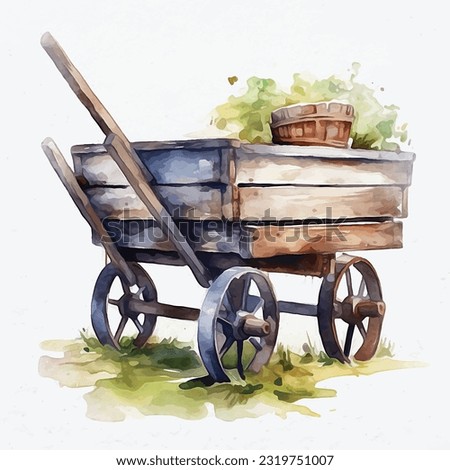 A wooden garden cart,Watercolor Style, Portrait