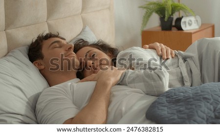 Similar – Image, Stock Photo Couple hugging tenderly in studio