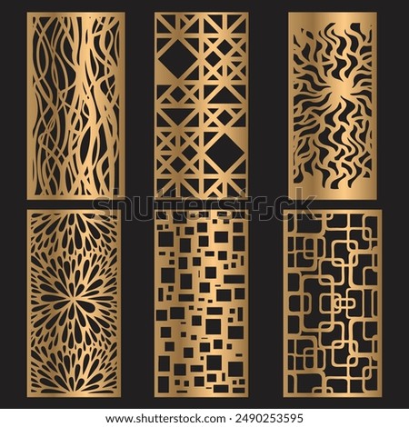 Laser cut patterns panel collection. Vector set with abstract geometric ornament, Decorative stencil for laser cutting of wood panel, Vector cnc panels set for laser cutting