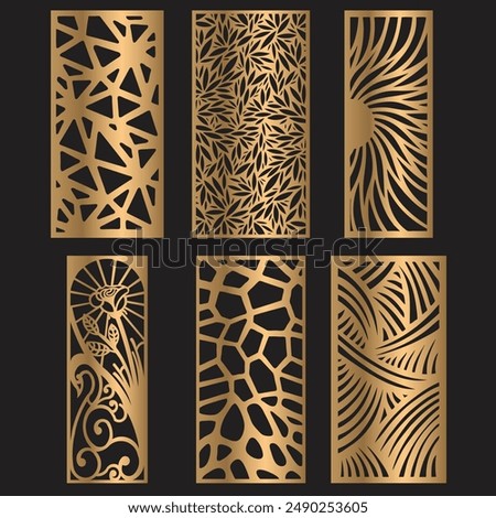 Laser cut patterns panel collection. Vector set with abstract geometric ornament, Decorative stencil for laser cutting of wood panel, Vector cnc panels set for laser cutting