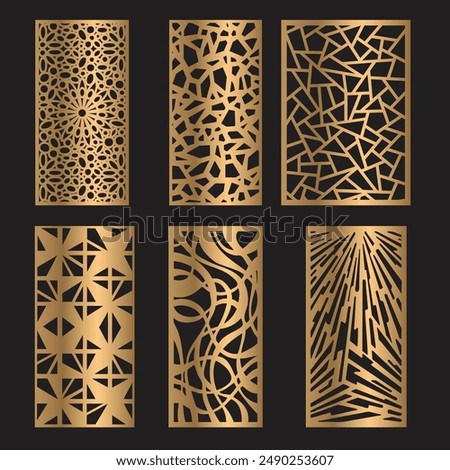 Laser cut patterns panel collection. Vector set with abstract geometric ornament, Decorative stencil for laser cutting of wood panel, Vector cnc panels set for laser cutting