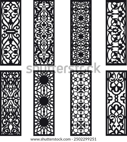 Laser cut panels, patterns, laser cut files, geometric panel, lightburn laser cut panel files, floral and plant motifs, Template for plotter laser cutting of paper, metal engraving.