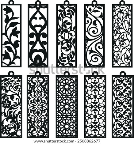 Bookmark Laser Cut, Laser Cut File, Bookmark  Cricut, Cutting Machine Files, Glowforge, Digital Download, Bookmark. Decorative elements with floral ornaments, floral motifs, leaves, flowers, Template