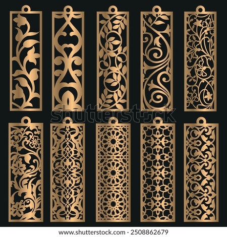 Bookmark Laser Cut, Laser Cut File, Bookmark  Cricut, Cutting Machine Files, Glowforge, Digital Download, Bookmark. Decorative elements with floral ornaments, floral motifs, leaves, flowers, Template