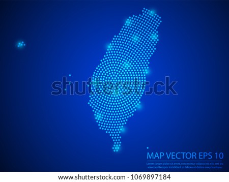 Abstract image Taiwan map from point blue and glowing stars on Blue background.Vector illustration eps 10.