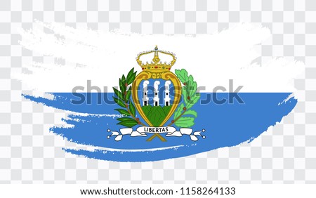 Grunge brush stroke with SAN MARINO national flag. Watercolor painting flag,poster, banner of the national flag. Style watercolor drawing. Vector isolated on transparent background.