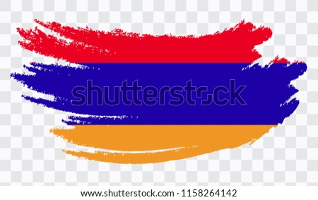 Grunge brush stroke with ARMENIA national flag. Watercolor painting flag,poster, banner of the national flag. Style watercolor drawing. Vector isolated on transparent background.