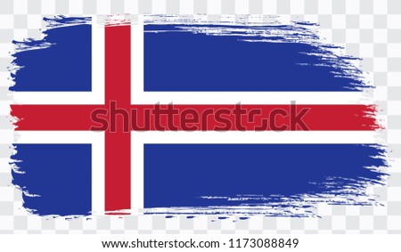 Grunge brush stroke with ICELAND national flag. Watercolor painting flag,poster, banner of the national flag. Style watercolor drawing. Vector isolated on transparent background