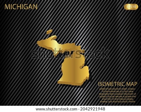 isometric map gold of Michigan on carbon kevlar texture pattern tech sports innovation concept background. for website, infographic, banner vector illustration EPS10