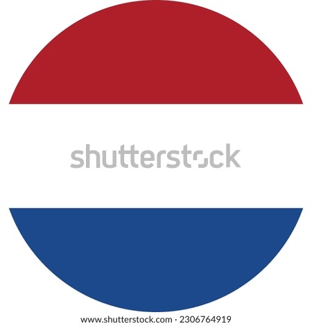 The flag of the Netherlands. Flag icon. Standard color. Round flag. Computer illustration. Digital illustration. Vector illustration.