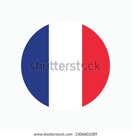 The flag of France. Flag icon. Standard color. Round flag. Computer illustration. Digital illustration. Vector illustration.