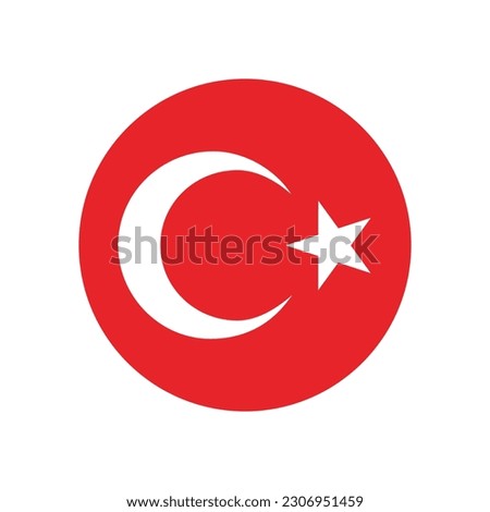 The flag of Turkey. Flag icon. Standard color. Round flag. Computer illustration. Digital illustration. Vector illustration.