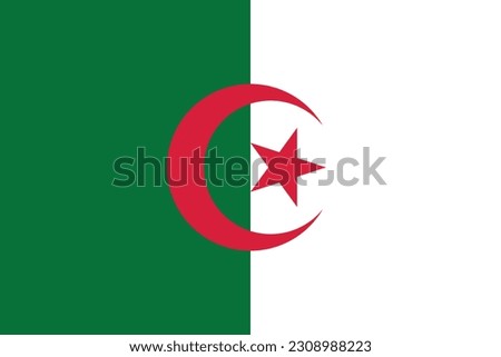 The flag of Algeria. Flag icon. Standard color. Standard size. Rectangular flag. Computer illustration. Digital illustration. Vector illustration.