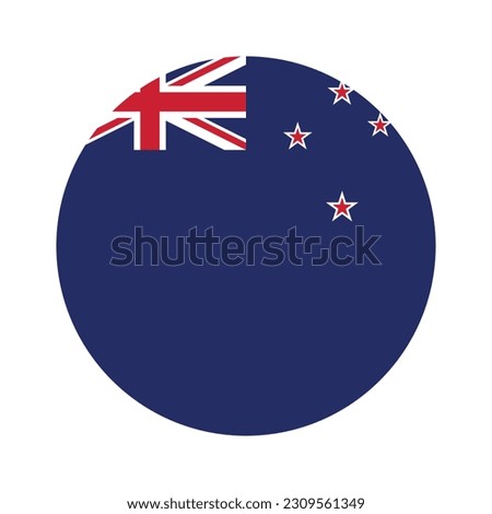 The flag of New Zealand. Flag icon. Standard color. Round flag. Computer illustration. Digital illustration. Vector illustration.