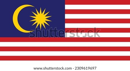 The flag of Malaysia. Flag icon. Standard color. Standard size. Rectangular flag. Computer illustration. Digital illustration. Vector illustration.