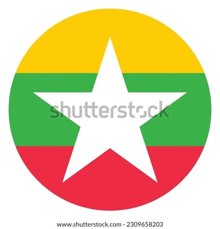 The national flag of Myanmar. Flag icon. Standard color. Round flag. Computer illustration. Digital illustration. Vector illustration.