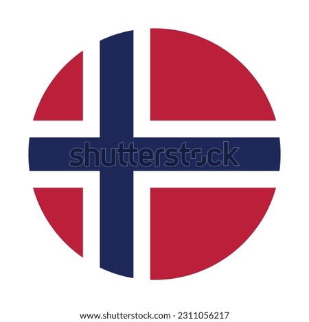 The flag of Norway. Flag icon. Standard color. Round flag. Computer illustration. Digital illustration. Vector illustration.