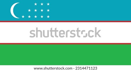 The flag of Uzbekistan. Flag icon. Standard color. Standard size. A rectangular flag. Computer illustration. Digital illustration. Vector illustration.