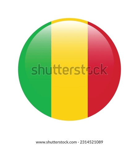 The flag of Mali. Flag icon. Standard color. A round flag. 3d illustration. Computer illustration. Digital illustration. Vector illustration.