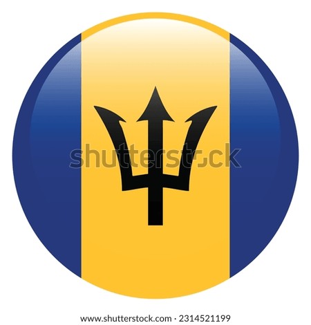 Flag of Barbados. Flag icon. Standard color. A round flag. 3d illustration. Computer illustration. Digital illustration. Vector illustration.