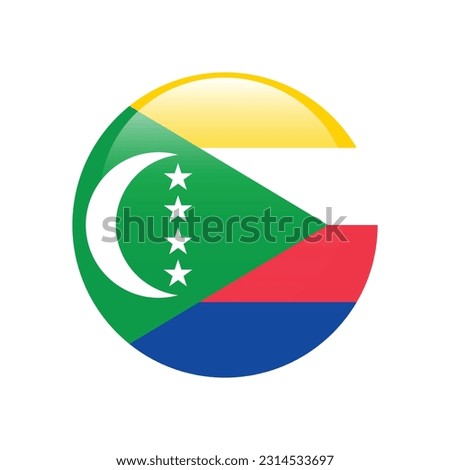 The flag of the Comoros. Flag icon. Standard color. A round flag. 3d illustration. Computer illustration. Digital illustration. Vector illustration.