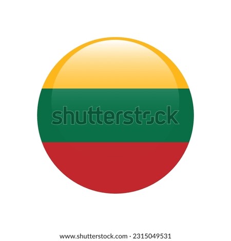 The flag of Lithuania. Flag icon. Standard color. A round flag. 3d illustration. Computer illustration. Digital illustration. Vector illustration.