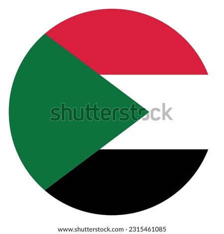 The flag of Sudan. Flag icon. Standard color. A round flag. Computer illustration. Digital illustration. Vector illustration.