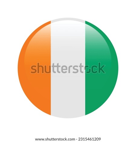 Flag of Cote d 'Ivoire. Flag icon. Standard color. A round flag. 3d illustration. Computer illustration. Digital illustration. Vector illustration.