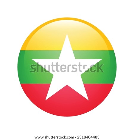 The flag of Myanmar. Flag icon. Standard color. The round flag. 3d illustration. Computer illustration. Digital illustration. Vector illustration.
