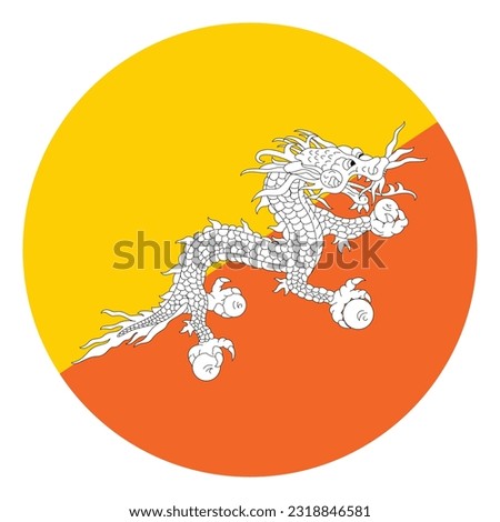 The national flag of the Kingdom of Bhutan. Flag icon. Standard colors. A circular flag. Computer illustration. Digital illustrations. Vector illustration.
