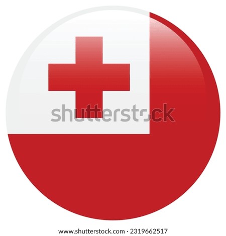 The flag of Tonga. Flag icon. Standard color. The round flag. 3d illustration. Computer illustration. Digital illustration. Vector illustration.