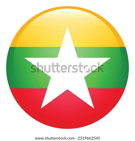 The flag of Myanmar. Flag icon. Standard color. The round flag. 3d illustration. Computer illustration. Digital illustration. Vector illustration.
