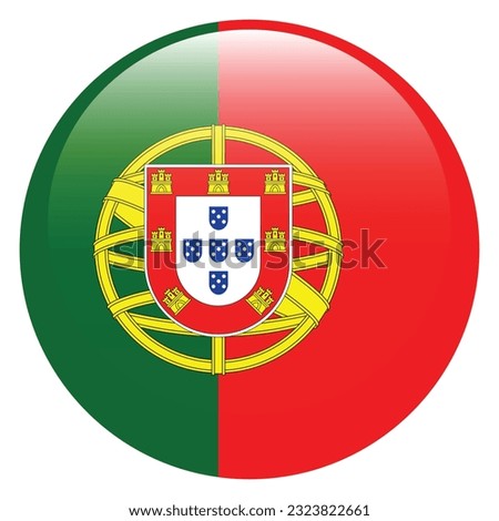 The flag of Portugal. Flag icon. Standard color. Circle icon flag. 3d illustration. Computer illustration. Digital illustration. Vector illustration.