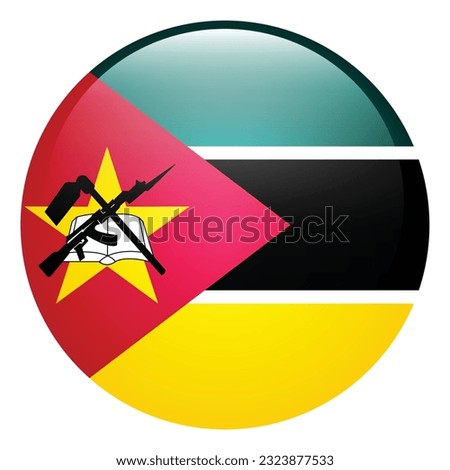 The flag of Mozambique. Flag icon. Standard color. Circle icon flag. 3d illustration. Computer illustration. Digital illustration. Vector illustration.