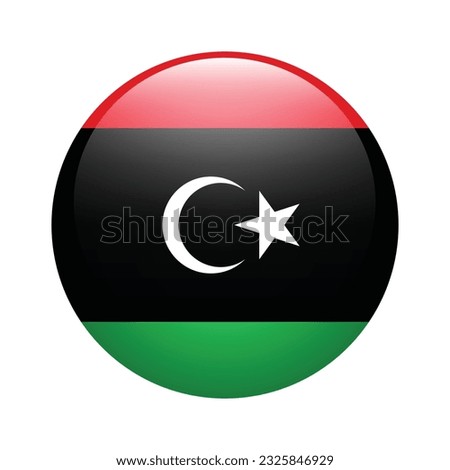 The flag of Libya. Flag icon. Standard color. Circle icon flag. 3d illustration. Computer illustration. Digital illustration. Vector illustration.