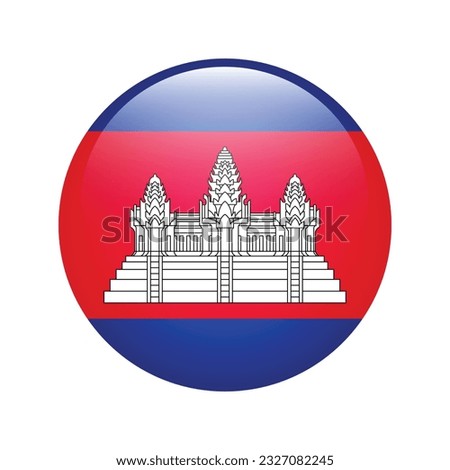 The flag of Cambodia. Flag icon. Standard color. Circle icon flag. 3d illustration. Computer illustration. Digital illustration. Vector illustration.