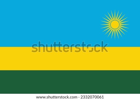Rwanda flag. Flag of Rwanda. Flag icon. Standard color. Standard size. A rectangular flag. Computer illustration. Digital illustration. Vector illustration.