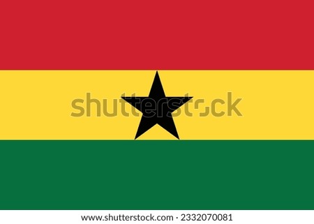 The flag of Ghana. Flag icon. Standard color. Standard size. A rectangular flag. Computer illustration. Digital illustration. Vector illustration.