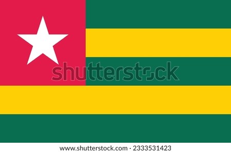 The flag of Togo. Flag icon. Standard color. Standard size. A rectangular flag. Computer illustration. Digital illustration. Vector illustration.