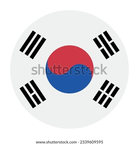 The flag of South Korea. Flag icon. Standard color. Circle icon flag. 3d illustration. Computer illustration. Digital illustration. Vector illustration.