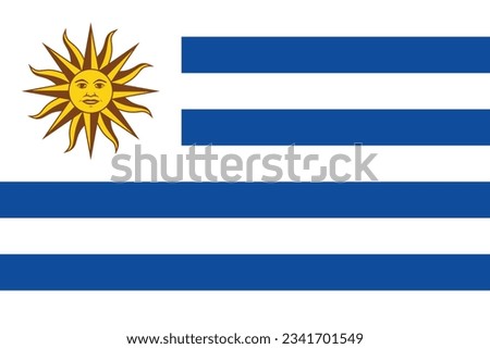 The flag of Uruguay. Flag icon. Standard color. Standard size. A rectangular flag. Computer illustration. Digital illustration. Vector illustration.