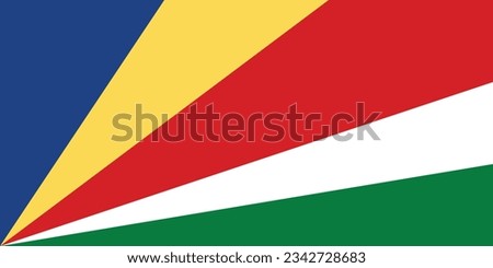 Flag of Seychelles. Flag icon. Standard color. Standard size. A rectangular flag. Computer illustration. Digital illustration. Vector illustration.