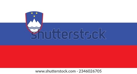 The flag of Slovenia. Flag icon. Standard color. Standard size. A rectangular flag. Computer illustration. Digital illustration. Vector illustration.