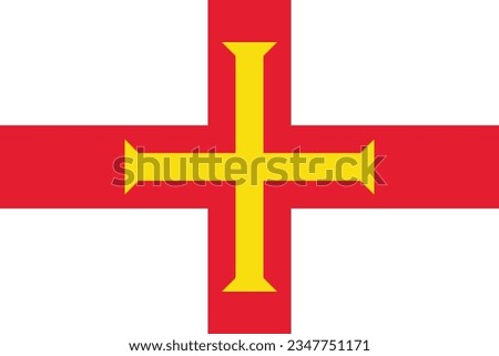 The flag of Guernsey. Flag icon. Standard color. Standard size. A rectangular flag. Computer illustration. Digital illustration. Vector illustration.