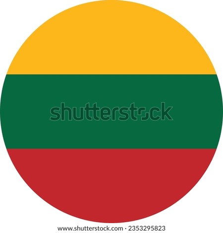 The flag of Lithuania. Flag icon. Standard color. Circle icon flag. Computer illustration. Digital illustration. Vector illustration.