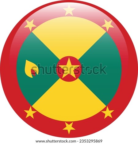 The flag of Grenada. Button flag icon. Standard color. Circle icon flag. 3d illustration. Computer illustration. Digital illustration. Vector illustration.