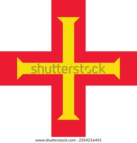 The flag of Guernsey. Flag icon. Standard color. A square flag. Computer illustration. Digital illustration. Vector illustration.