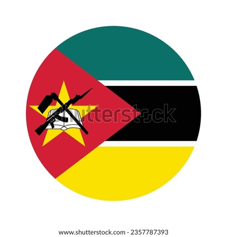 The flag of Mozambique. Flag icon. Standard color. Circle icon flag. Computer illustration. Digital illustration. Vector illustration.